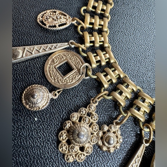 Artisan Repurposed Gold Charm Necklace with Coins and Pendants - Picture 3 of 14